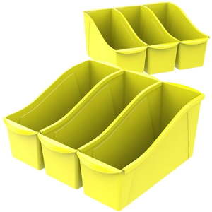 lot 36336 image: Storex Large Plastic Book Bin  Kids  Paper Storage  Yellow  5-Pack