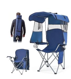 lot 40214 image: KFFKFF Folding Camping Chair with Canopy Shade, Portable Beach Chair with Storage Pocket, Dual Cup Holders, 330 lbs Weight Capacity, Carry Bags for Outdoor Activities, Camping, Fishing, Tailgating
