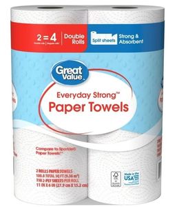 lot 40217 image: Great Value Everyday Strong Paper Towels, 2 Double Rolls