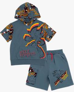 lot 41212 image: SEGA Sonic the Hedgehog French Terry Pullover Hoodie and Shorts Outfit Set Toddler to Big Kid Size 4T