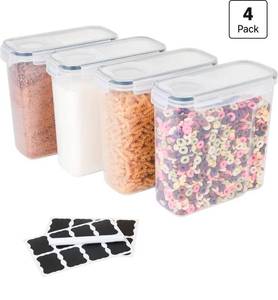 lot 41219 image: 4 Pack Stackable Airtight Food Storage Containers (4L135.2 oz) with Lids, Labels & Marker, BPA-Free Leakproof Pantry Organization for Cereal, Flour, Rice & Dry Food