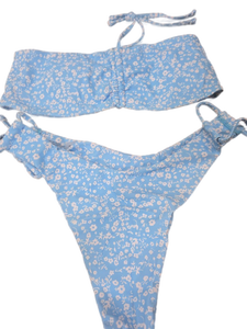 lot 41239 image: Blue Floral Print Two Piece Bikini Set  -Size Small