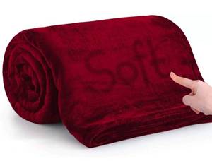 lot 41247 image: Burgundy Microplush Fleece Blanket Queen Size 90x90in