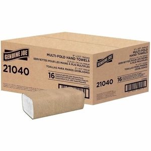 lot 42005 image: Genuine Joe Multi-Fold Natural Paper Towels - 16 Pack, 250 Sheets Each