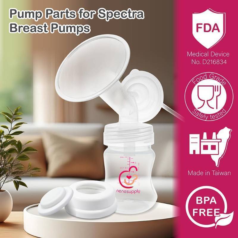lot 32893 image: Nenesupply 15mm Pump Parts Compatible with Spectra S2 S1 9 Plus Breast Pump Replace Spectra Pump Parts and S2 Accessories Incl 15mm Flange Duckbill Valve Tubing Backflow Protector Bottle