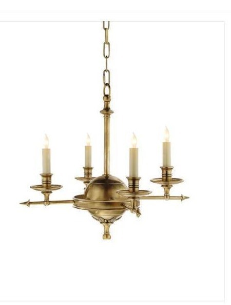lot 35549 image: Small Arrow and Leaf Chandelier, Antique Brass - Retail $1,749
