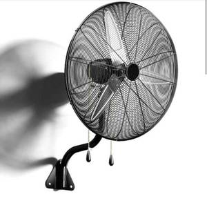 lot 37249 image: 30 in. Heavy Duty Industrial Wall Fan, High Velocity Shop Fan, 3-Speed Oscillating with Pull Chain Control in Black - Retail $143