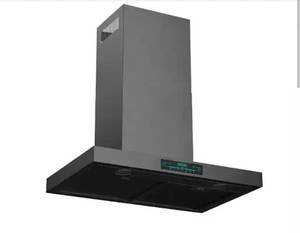 lot 37251 image: Qvique 30 in. 900 CFM Smart Convertible Ductless Wall Mount Downdraft System Range Hood in Black with Gesture Sensing (Chrome) - Retail $209