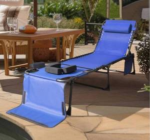 lot 37252 image: Veikous Blue Metal Outdoor Chaise Lounge Chairs, Tanning Chair with Face Hole, Pillow and Side Pocket - Retail $63
