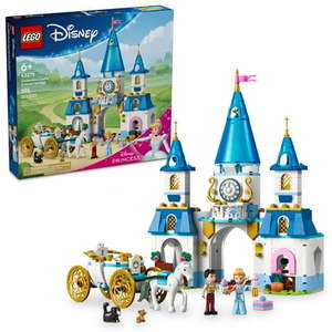 lot 37268 image: LEGO Disney Princess Cinderella s Castle & Horse Carriage Playset - Princess Castle Building Toy for Kids  Girls and Boys  Ages 6 - with 2 Minidolls - Gift Idea for Birthdays - 43275 - Retail $100