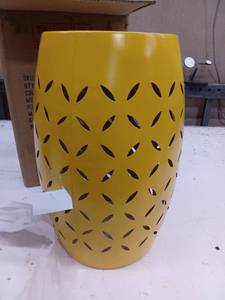 lot 39033 image: Yellow Garden Stool with Cutout Pattern