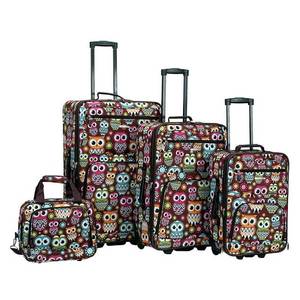 lot 40222 image: Rockland Jungle 4pc Softside Checked Luggage Set - Owl - Retail $69
