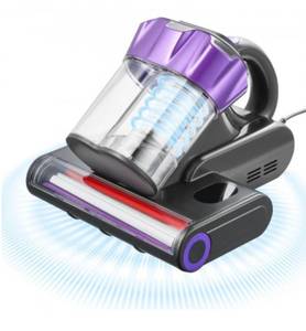 lot 37279 image: VEVOR Mattress Vacuum Cleaner, 550W Bed Vacuum Cleaner with 18Kpa Powerful Suction and Dual Dust Bin, HEPA Filter & Heating, Ultrasound Tech & Cleaning Lights, Handheld for Bed, Sofa, Corded, Gray - Retail $67