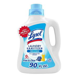 lot 37282 image: Lysol Free & Clear Laundry Sanitizer Additive Sanitizing Liquid for Clothes and Linens, Unscented (90 oz)