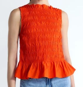 lot 41282 image: Free Assembly Womens and Womens Plus Smocked Peplum Sleeveless Cotton Top, -Size L