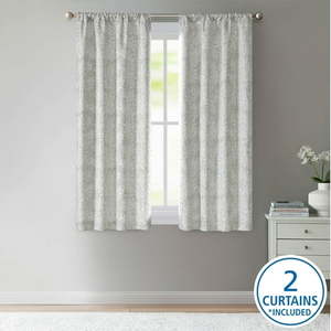 lot 41293 image: Mainstays Jacquard Blackout Panel Pair  Set of 2 Curtains  Silver Botancial  37  W x 63  L