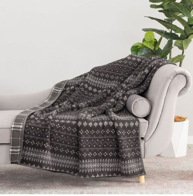 lot 33299 image: Berkshire Life Reversible Printed Hampshire Soft Throw Blanket, Glacier Fair Isle 2 Pack