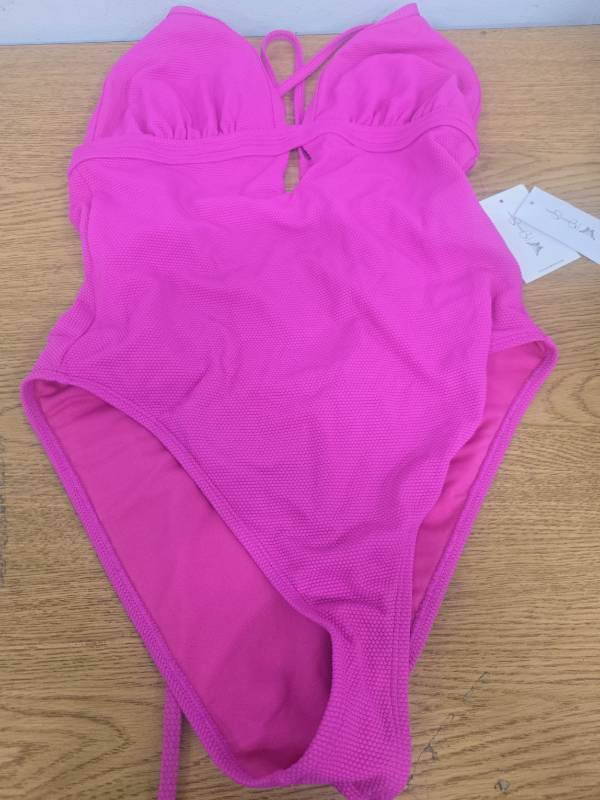 lot 38632 image: Jessica Simpson Womens Pique Plunge One Piece Swimsuit  -Size M