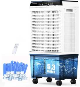 Air Choice Swamp Cooler, 1800 CFM Evaporative Air Cooler, 6 Ice Box & 5.3 Gal Tank for Long Cooling, 110°Auto Oscillation, 3 Speeds, Remote, 12H Timer, 3-in-1 Air Cooling Fan for Outdoor, Office, Home - Retail: $138