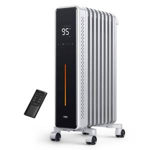 lot 37300 image: 1500-Watt 25.71 in. Electric Oil Filled Radiator Heater with Remote Control, White.  - Retail $152