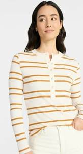 lot 41315 image: Time and Tru Womens Striped Henley with Long Sleeves, Size XL&nbsp