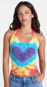 lot 41333 image: No Boundaries Pride Heart Tie Dye Halter Cotton Tank Top -Size XL