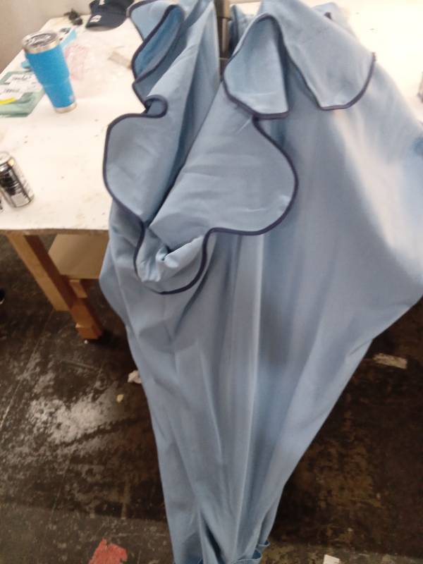 lot 36022 image: Better Homes & Gardens Outdoor 9 Foot Blue Scallop Premium Crank Lift and 3 (Missing Parts)