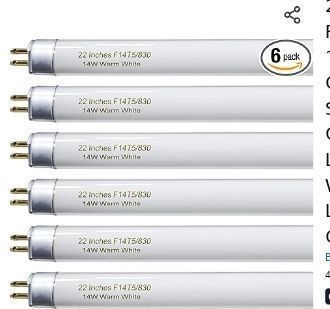 lot 30896 image: Pack of 6 ,T5 22 14W Cool White High Efficiency Fluorescent Bulb (Missing one Bulb)