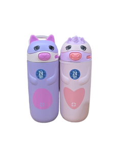 lot 41390 image: Cute Animal Water Bottles with Straws - Cat and Unicorn Design Set