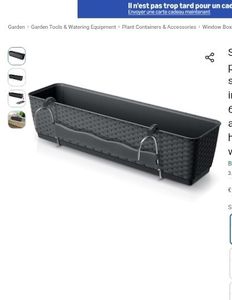 lot 42028 image: Black Rectangular Window Box Planter with Drainage Tray