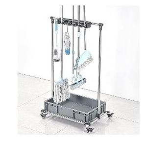 lot 42029 image: Metal Garment Rack with Storage Shelf and Hooks (Missing Parts)
