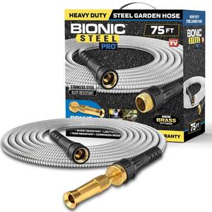 lot 42042 image: Bionic Steel Pro Garden Hose - 304 Stainless Steel Metal Water Hose  Heavy Duty Lightweight  75ft - Retail $130