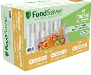 lot 42055 image: FoodSaver Vacuum Seal Variety Pack  2 Rolls (8x20), 4 Rolls (11x16), 6 One-Gallon Bags