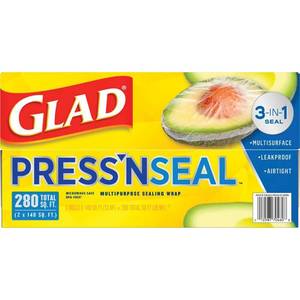 lot 42061 image: Glad Press n Seal Plastic Wrap, 140 Sq Ft Roll, 2 Ct