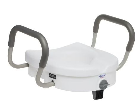 lot 36096 image: Equate 5 Raised Toilet Seat with Adjustable Handles and Lock, White, Antimicrobial, 350 lb Weight Capacity