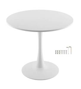 lot 37332 image: KFFKFF Circular Dining Table, 31.5-inch Wooden Table for 2-4 Individuals, Contemporary Circular Furnishing, Casual Office Coffee Tables with Standalone Base in Flower-like Design - Retail $97