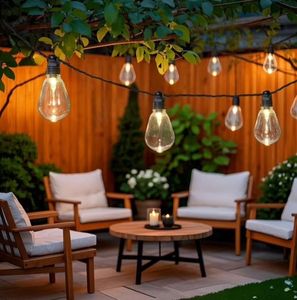 lot 37337 image: Mainstays 30-Count Color-Changing LED Plastic Edison Outdoor String Lights with 4 Lighting Functions
