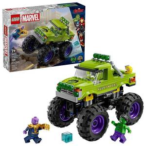 lot 37346 image: LEGO Marvel The Hulk Truck vs. Thanos - Monster Truck Building Toy for Kids 7 - Includes Hulk & Thanos Toy Minifigures - Creative Birthday Gift Idea for Girls and Boys - 76312