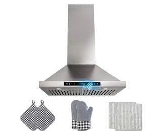 lot 40310 image: Intatek 30 in. Convertible Wall Mount Downdraft System in Stainless 4-Speed, Touch and Gesture Control with Remote - Retail $324