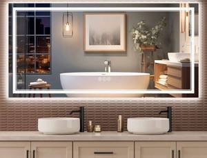 lot 40313 image: LED Lighted Bathroom Mirror Dimmable 3 Colors Vanity Mirror with Lights, AntiFog, Tempered Glass (Backlit and Front Lighted) 88in x38in - Retail $399