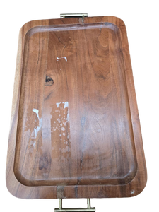 lot 41414 image: Wooden Serving Tray with Metal Handles DAMAGED SEE PICTURES