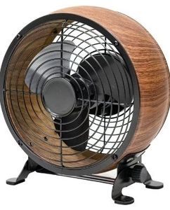 lot 42134 image: Better Homes & Gardens 5 Retro Small Fan with 3 Speed Settings, USB-C Plug, Adjustable Tilt, Vintage Fan for Home and Bedroom, Wood Grain