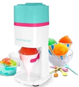 lot 42139 image: Nostalgia Electric 80 Watt Ice Shaver with Ice Mold & Reusable Cone, Teal & White