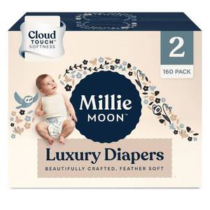 lot 37362 image: Millie Moon Luxury Unisex Disposable Diapers - Size 29-18lbs (160 Count)