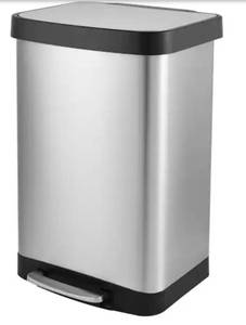 lot 37384 image: Innovaze 14.5 Gal. Step-On Stainless Steel Metal Household Trash Can with Lid, for Kitchen and Office, Silver - Retail $87