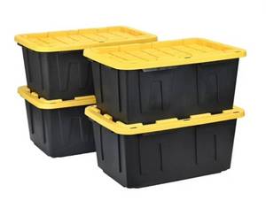 lot 37395 image: 4-Pack Members Mark 27 Gallon Heavy-Duty Black and Yellow Storage Tote (20.6 D x 30.6 W x 14.3 H)