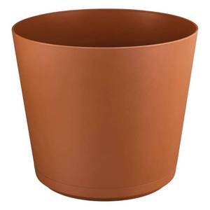 lot 40347 image: Kyra Large Clay Plastic Round Planter with Attached Saucer (20 in. L x 20 in. W x 17.32 in. H) 4 Pack