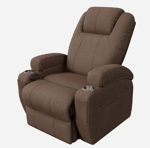 LACOORocking Brown Fabric Recliner Chair with Power Massage Function, Single Sofa with 2 Cup Holders Side Pockets - Retail: $309