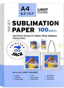 lot 41483 image: Printers Jack Sublimation Paper A4 125 GSM 100 Sheets 8.3 x 11.7 Compatible with Epson, Ricoh, and Sawgrass Inkjet Printers, 1 Layer