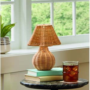 lot 41498 image: Better Homes & Gardens 9  Rattan Rechargeable Portable Lamp -Damaged